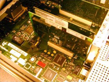 Photo of the internal hardware of a computer.