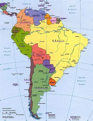 Map of South and Latin America.