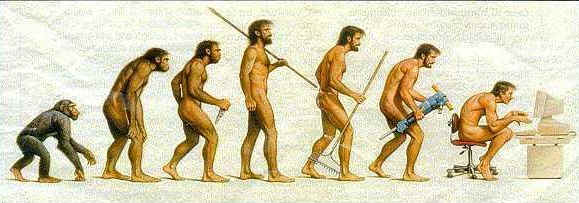 Graphic depicting evolution of man to computer.
