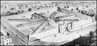 An aerial photograph of the Eastern State Penitentiary in Philadelphia, PA.