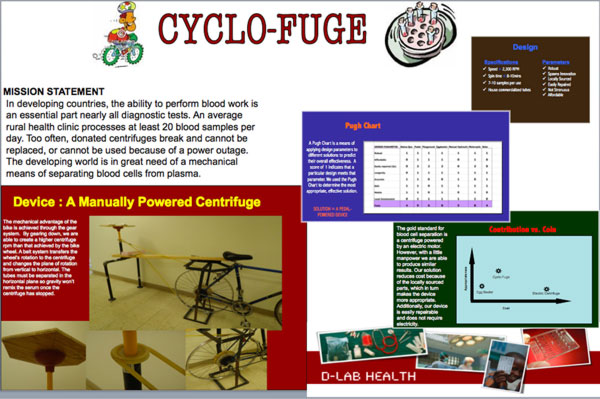 Poster summarizing the design of the bicycle-powered centrifuge.