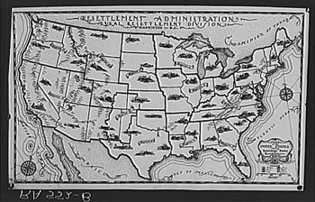 Map showing regional types of architecture. Rural Resettlement Administration.