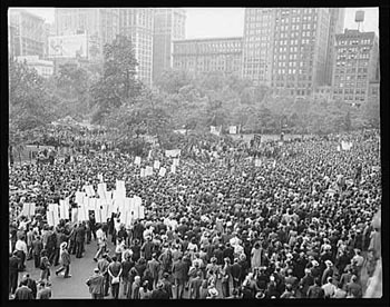 New York, New York. A crowd on D-day in Madison Square.