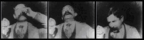 3 images from Fred Ott's Sneeze film.