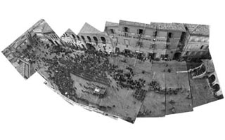 An black and white panoramic photo collage.