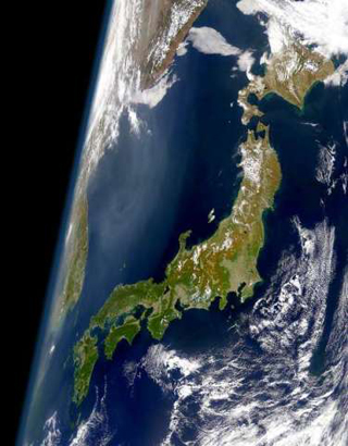 Satellite photograph focusing on Japan, with parts of East Asia also visible. Satellite photograph focusing on Japan, with parts of East Asia also visible.