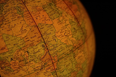 Photograph of globe showing Africa.