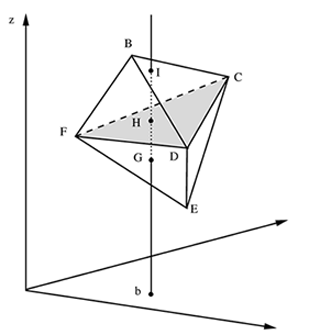 Illustration depicting a line intersecting a three-dimensional object.