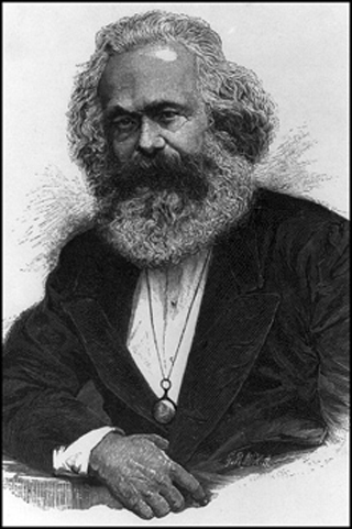 Woodcut of Karl Marx. Woodcut of Karl Marx.