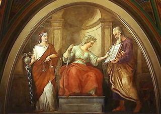 A painting entitled Authority Consults the Written Law, by Constantino Brumidi.