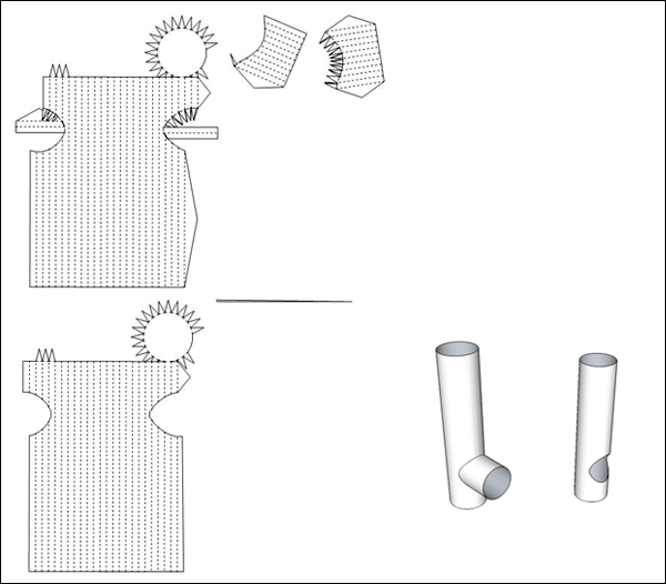 Two diagrams showing the connector tube design and fabrication plan.